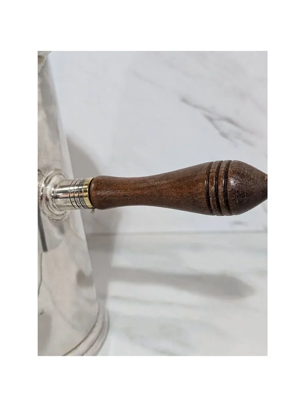 Antique Queen Anne Silver Hot Beverage Container Wood Side Handle Coffee Pot